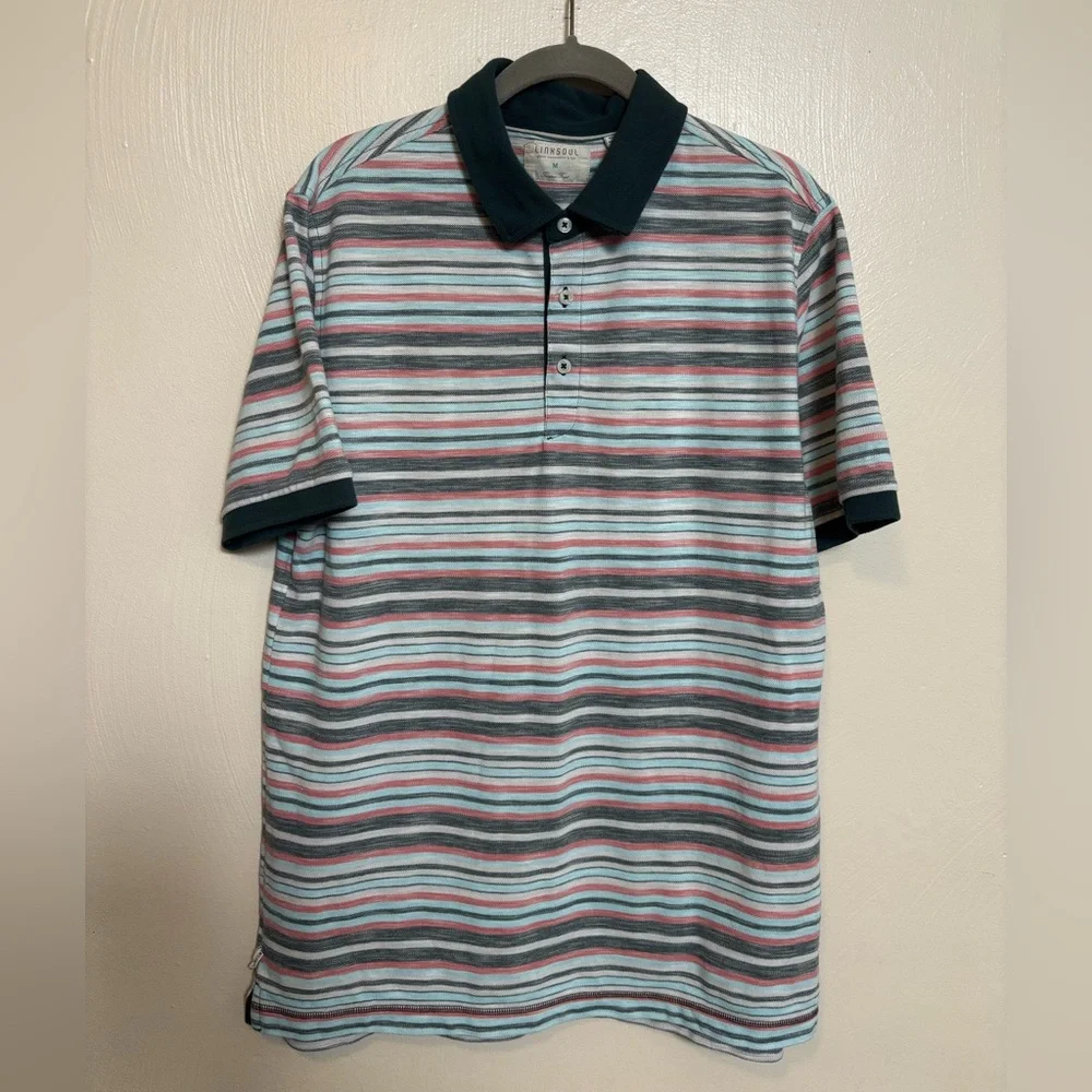 Linksoul Men’s Shirt 100% Luxury Cotton Collared Green Pink Stripe Size Medium